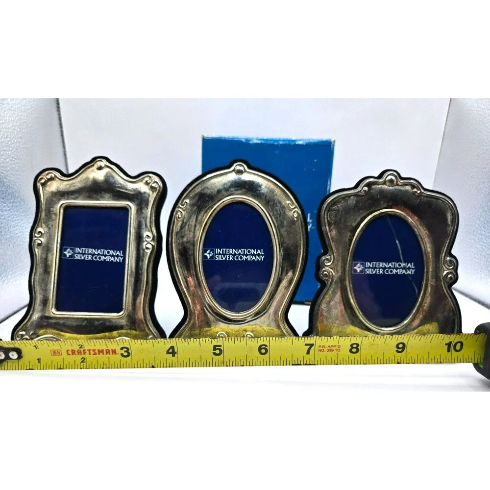 Set of 3 International Silver Co. Silverplated Mini Photo Frames w/ Original Box